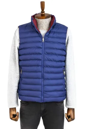 WSS Reversible Quilted Standing Collar Indigo Blue Men Down Vest  - Singen