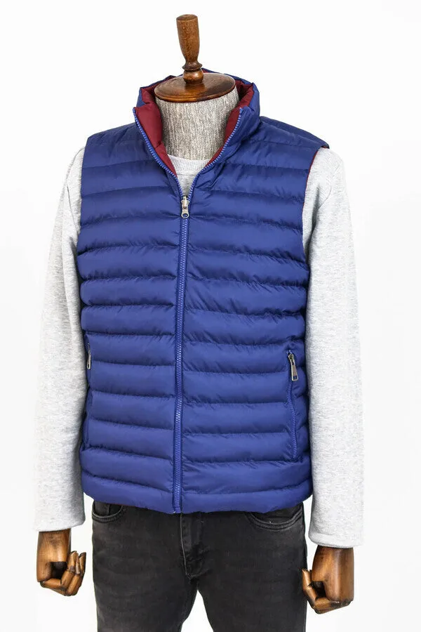 WSS Reversible Quilted Standing Collar Indigo Blue Men Down Vest  - Singen