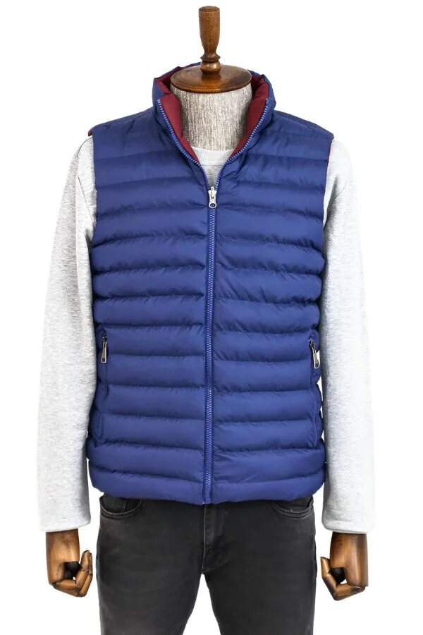 WSS Reversible Quilted Standing Collar Indigo Blue Men Down Vest  - Singen