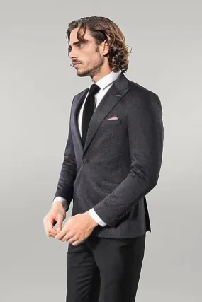 WSS Single Button Double Vent Pointed Collar Navy Blue Blazer  - Singen