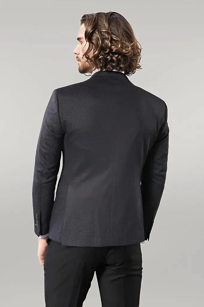 WSS Single Button Double Vent Pointed Collar Navy Blue Blazer  - Singen