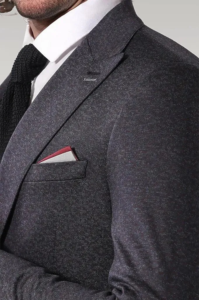 WSS Single Button Double Vent Pointed Collar Navy Blue Blazer  - Singen