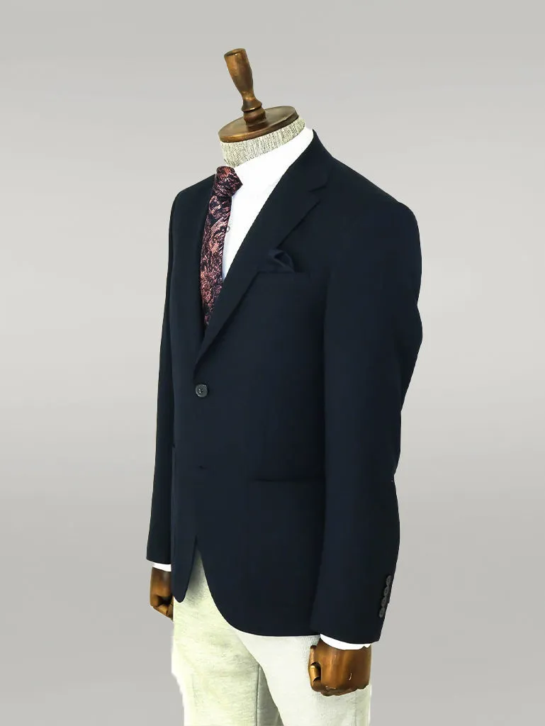 WSS Textured Slim Fit Peak Lapel Navy Blue Men Blazer  - Singen