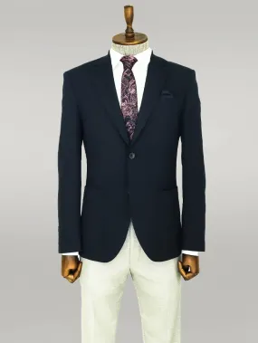 WSS Textured Slim Fit Peak Lapel Navy Blue Men Blazer  - Singen