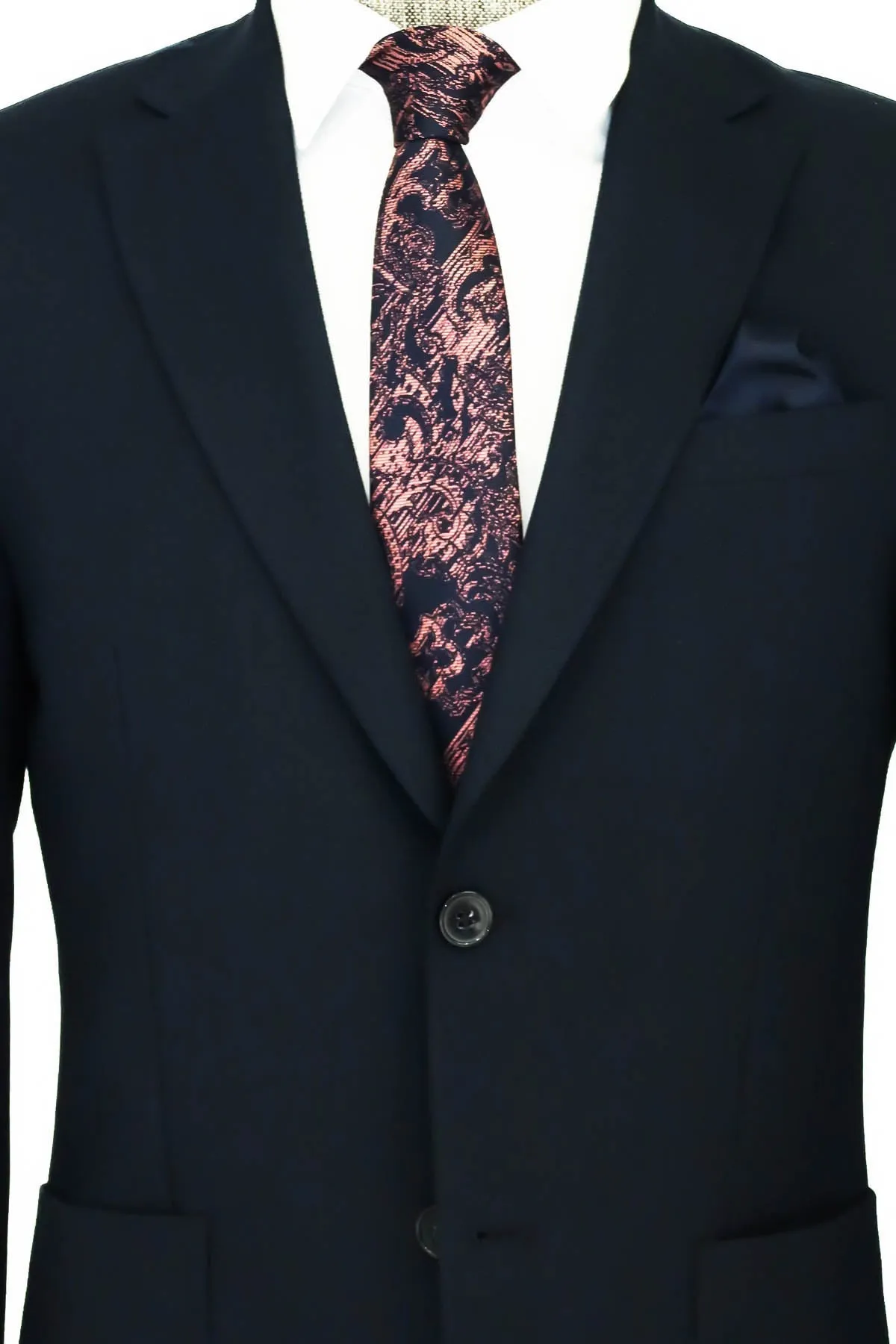 WSS Textured Slim Fit Peak Lapel Navy Blue Men Blazer  - Singen