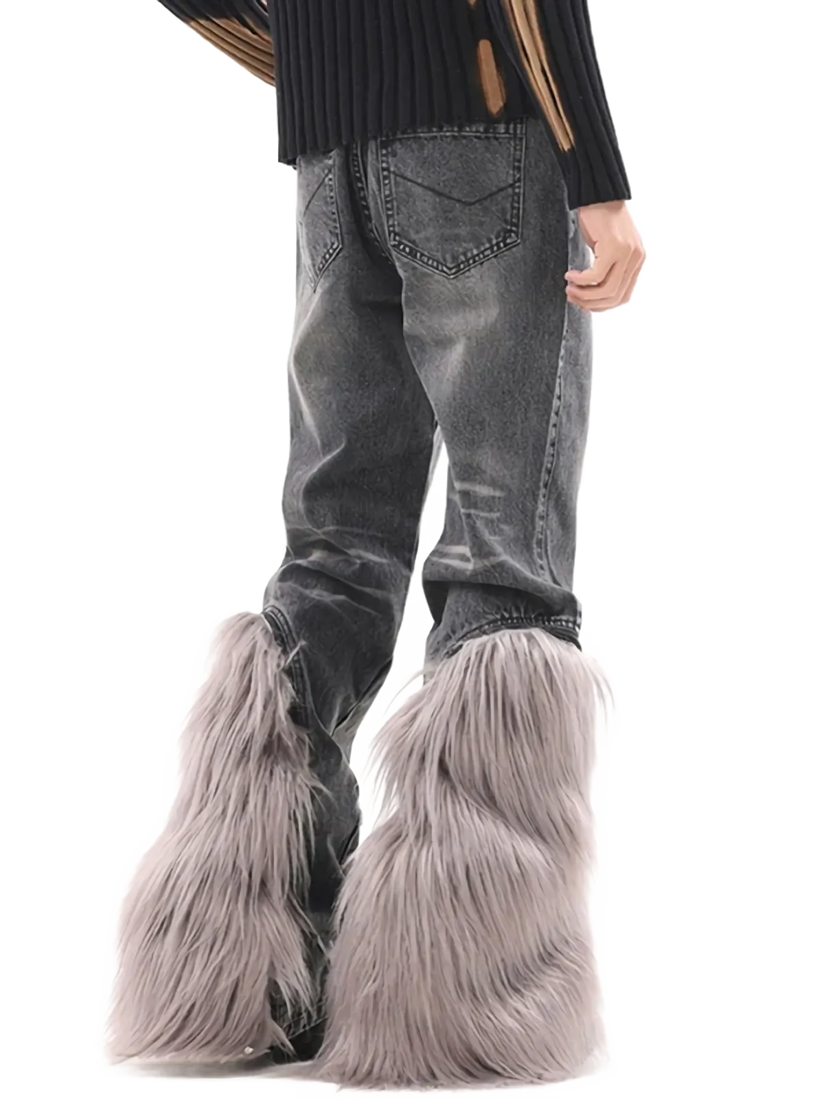 'Yeti' Fur Trimmed Bootcut Gray Denim Jeans