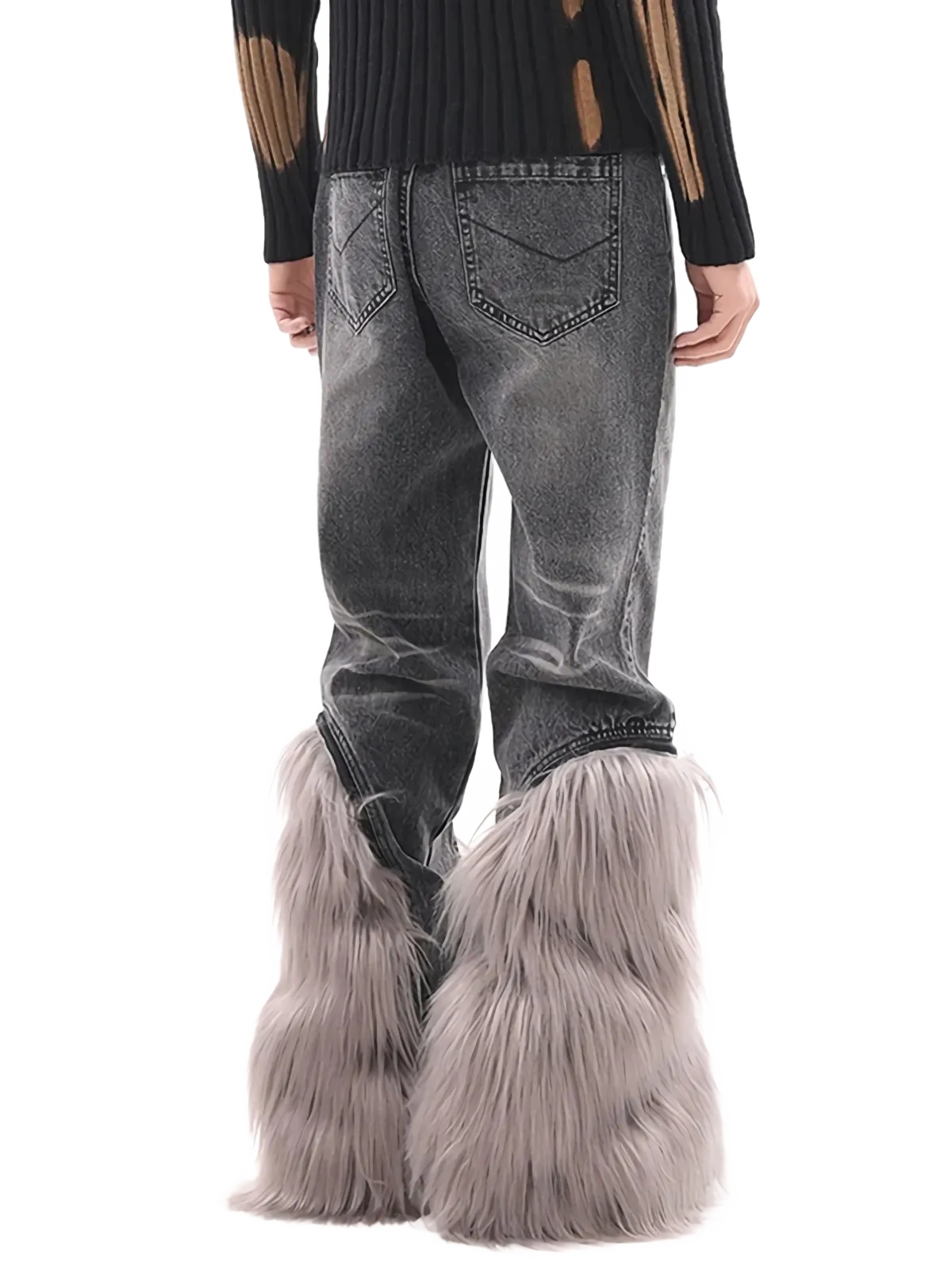 'Yeti' Fur Trimmed Bootcut Gray Denim Jeans